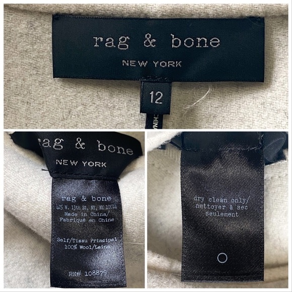 Rag‎ and Bone Mica Wool Felt Reversible Blazer, Gray/Ivory, Size 12 - Picture 13 of 15